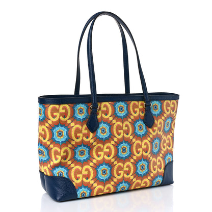 Gucci GG Supreme Kaleidoscope Calfskin Script Logo Gucci 100 Tote Bag Blue Orange Multicolor Blue Agata 3 of 8