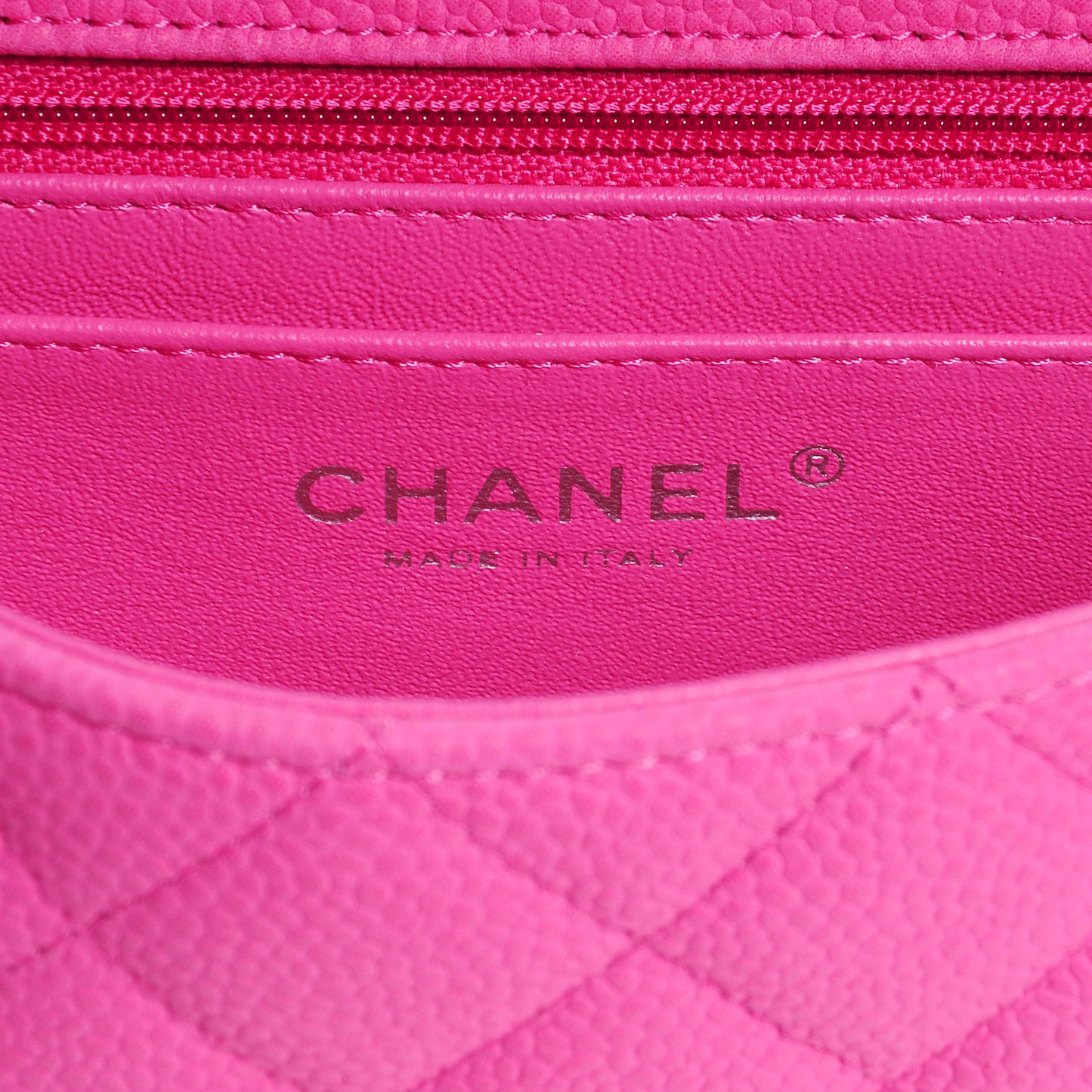 Iridescent Caviar Quilted Mini Flap Pink