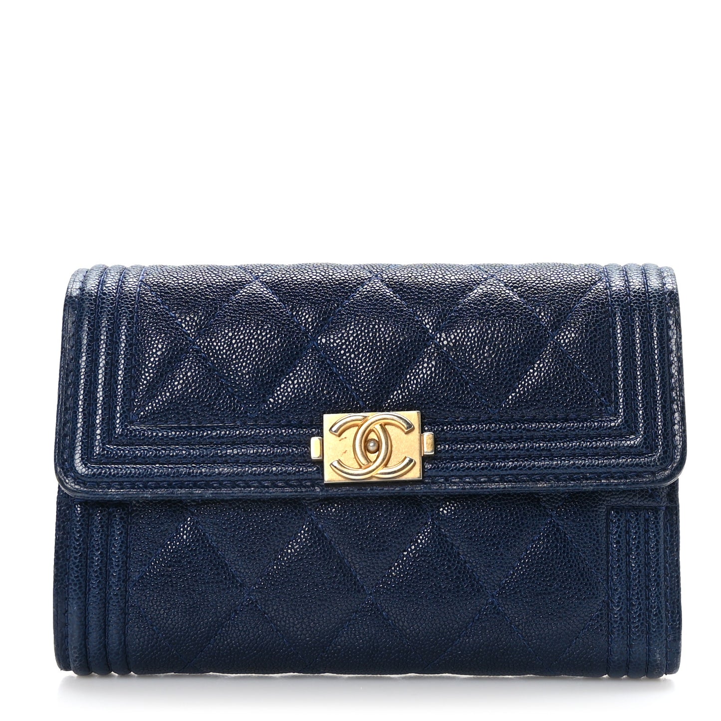 Caviar Quilted Medium Boy Flap Wallet Navy Blue