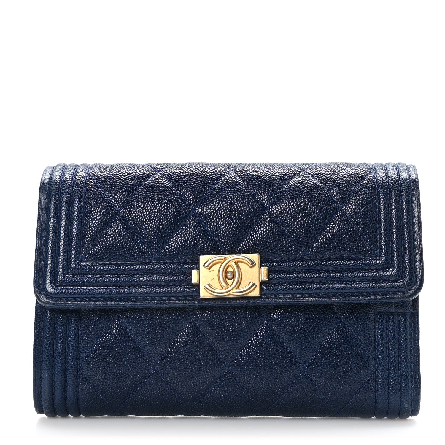 Chanel Caviar Quilted Medium Boy Flap Wallet Navy Blue 1 of 8