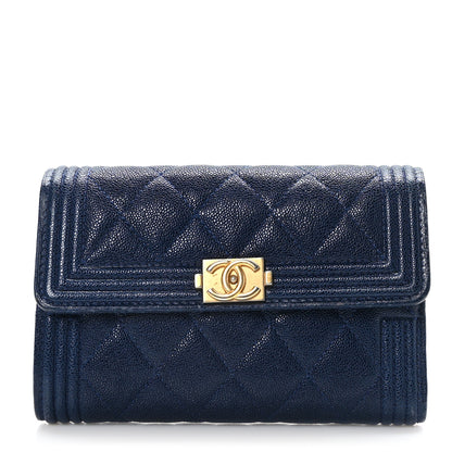 Chanel Caviar Quilted Medium Boy Flap Wallet Navy Blue 1 of 8