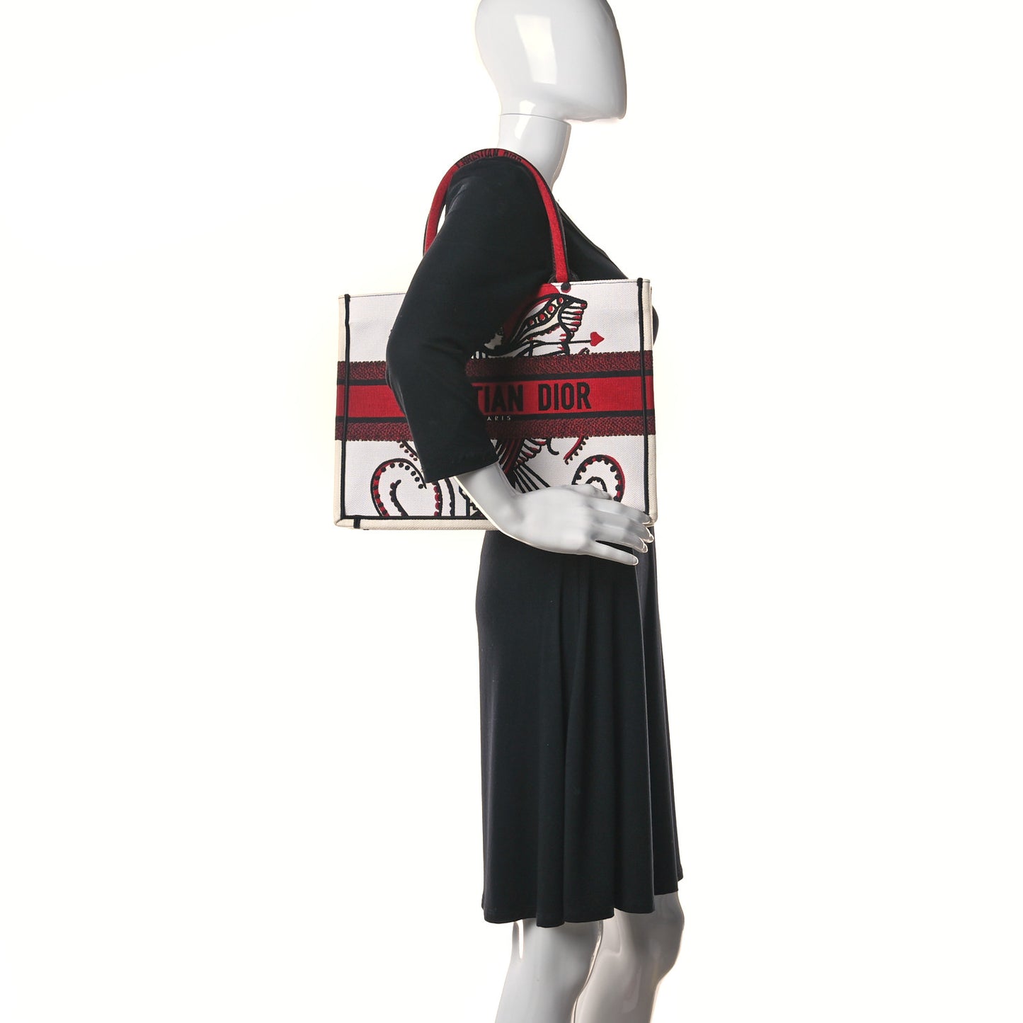 Canvas Embroidered Medium Cupidon Book Tote Latte Multicolor