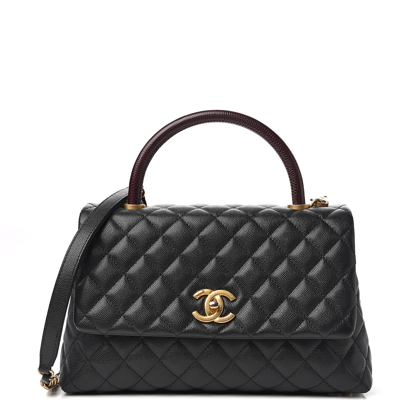 Caviar Lizard Embossed Quilted Small Coco Handle Flap Black