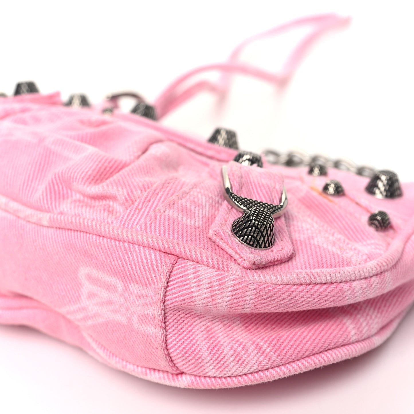 Washed Denim BB Monogram Le Cagole Mini Purse With Chain Pink