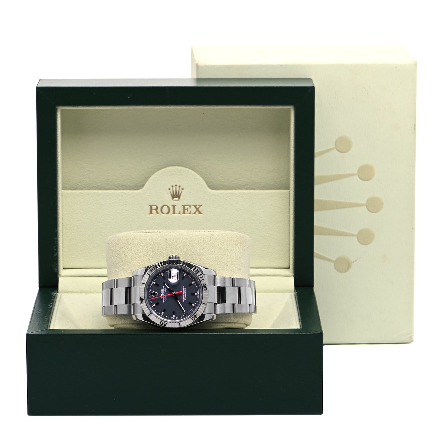Stainless Steel 18K White Gold 36mm Oyster Perpetual Datejust Turn-O-Graph Watch Black 116264