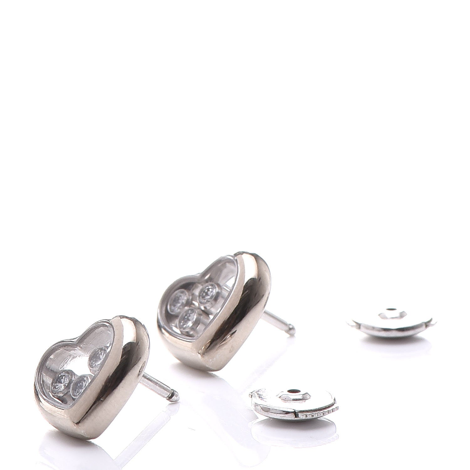 Chopard 18K White Gold 3 Happy Diamonds Icons Heart Earrings 4 of 8