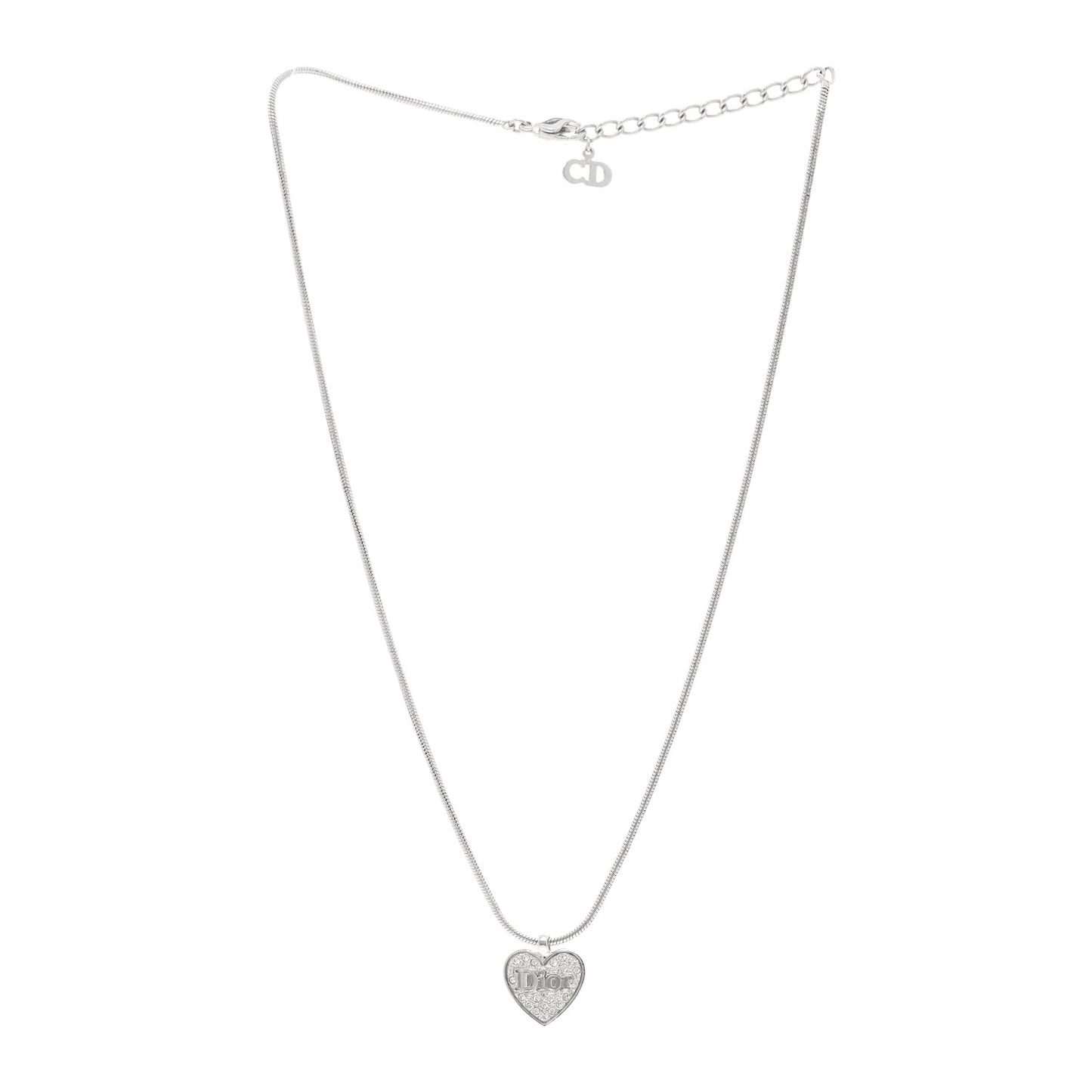 Metal Crystal Logo Heart Pendant Necklace Silver