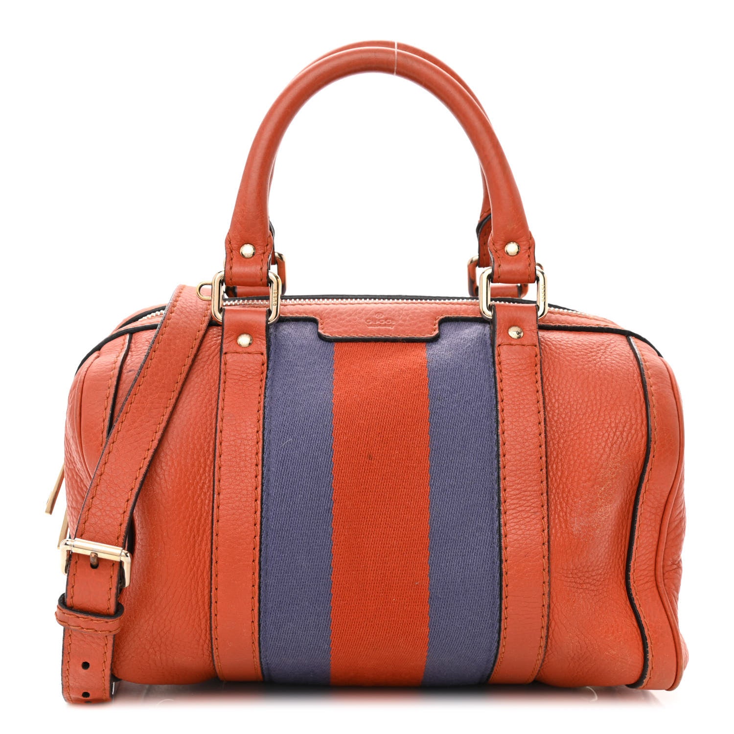 Gucci Calfskin Vintage Web Small Boston Orange Blue 1 of 14