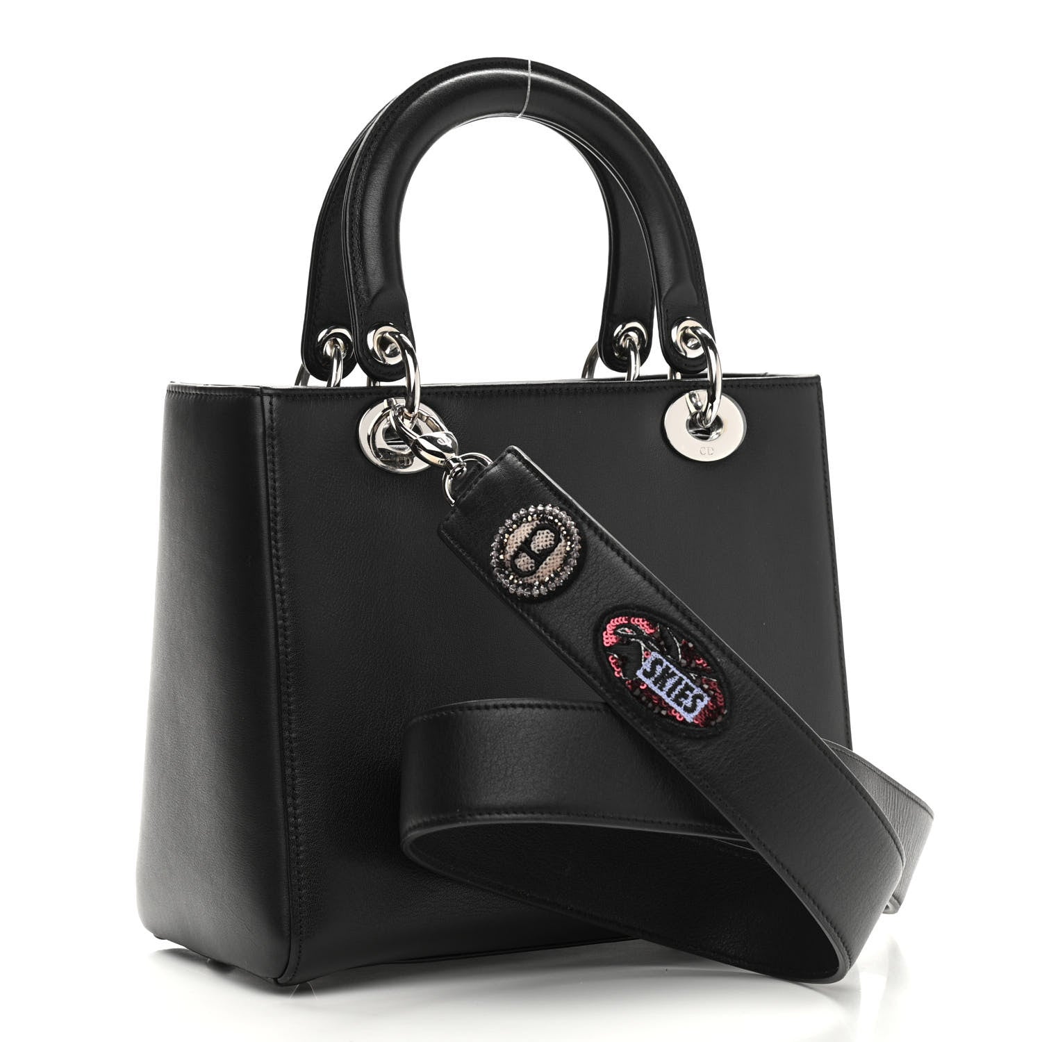 Christian Dior Smooth Calfskin Embroidered Beaded Floral Medium Lady Dior Black 3 of 10