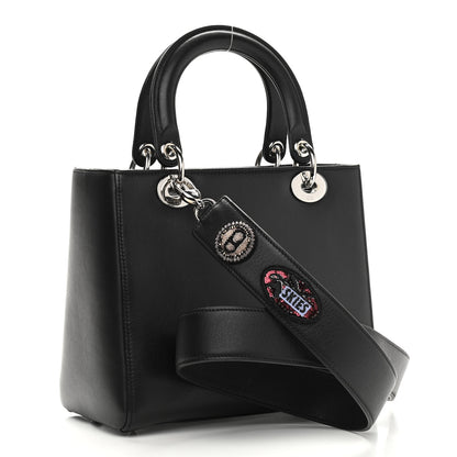 Christian Dior Smooth Calfskin Embroidered Beaded Floral Medium Lady Dior Black 3 of 10