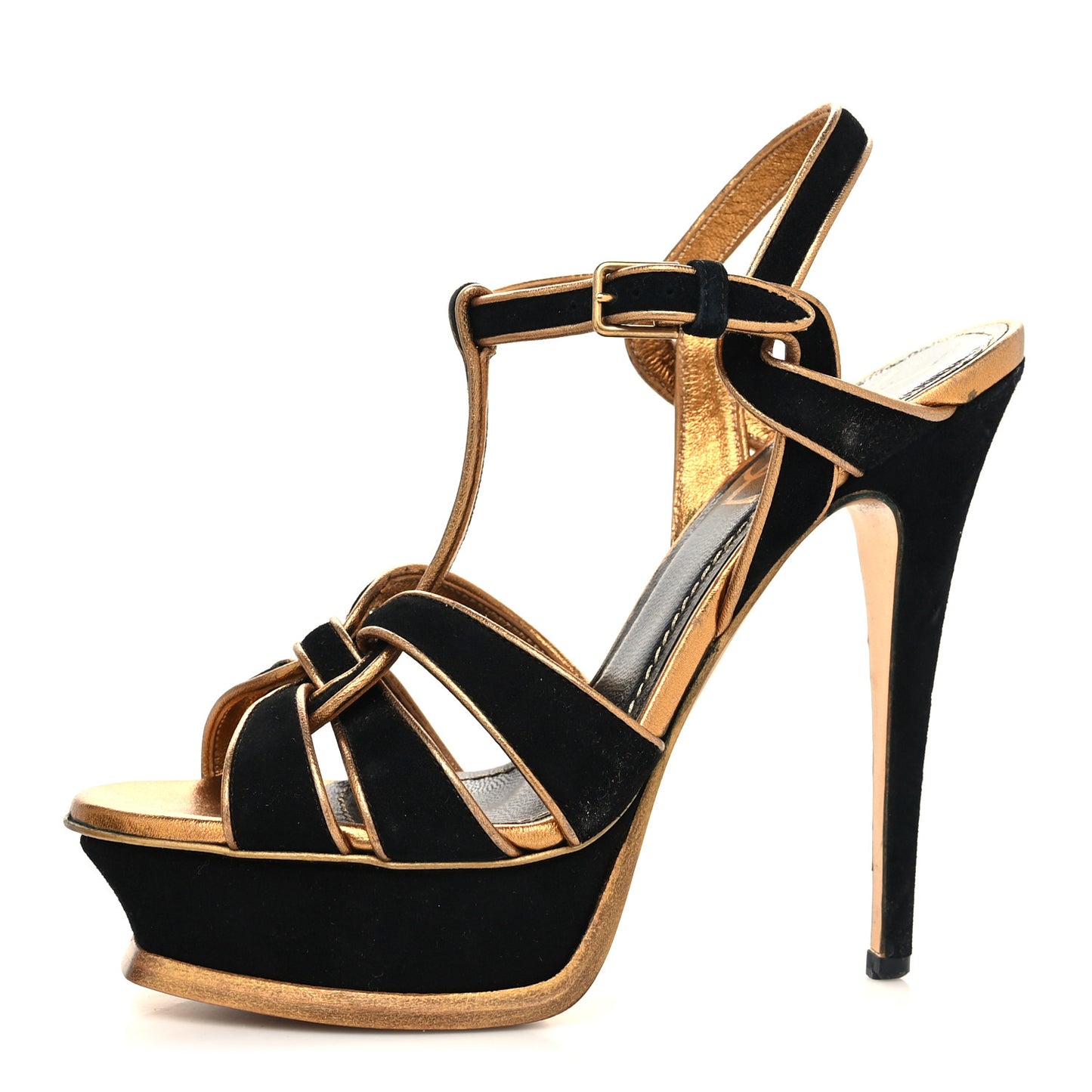 Suede Tribute 105 Platform Sandals 37 Black Gold