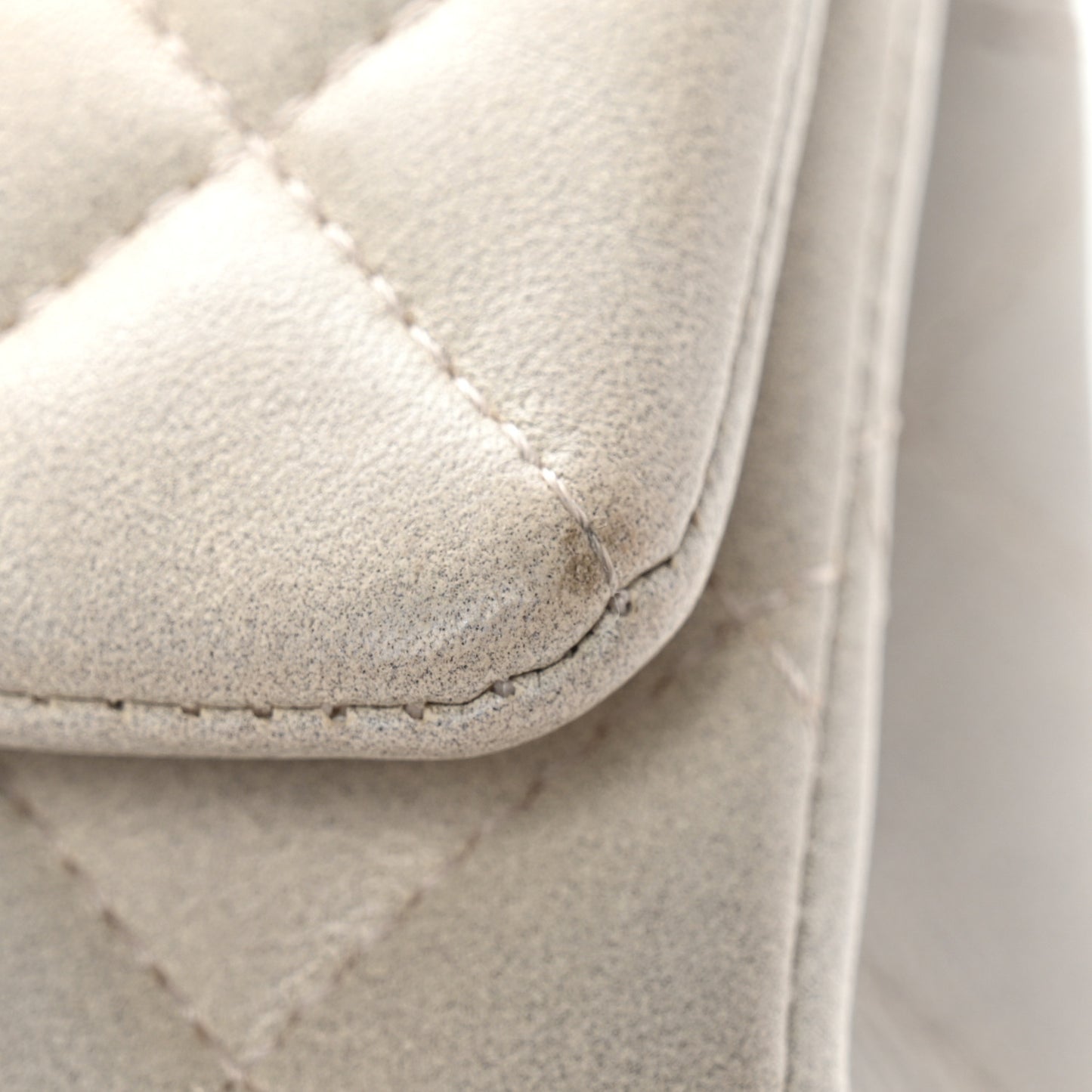 Iridescent Lambskin Quilted Mini Top Handle Rectangular Flap White