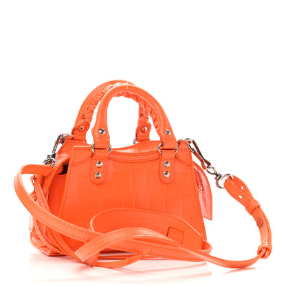 Balenciaga Semi Shiny Calfskin Crocodile Embossed Neo Classic Silver Hardware Nano City Crossbody Orange 3 of 8