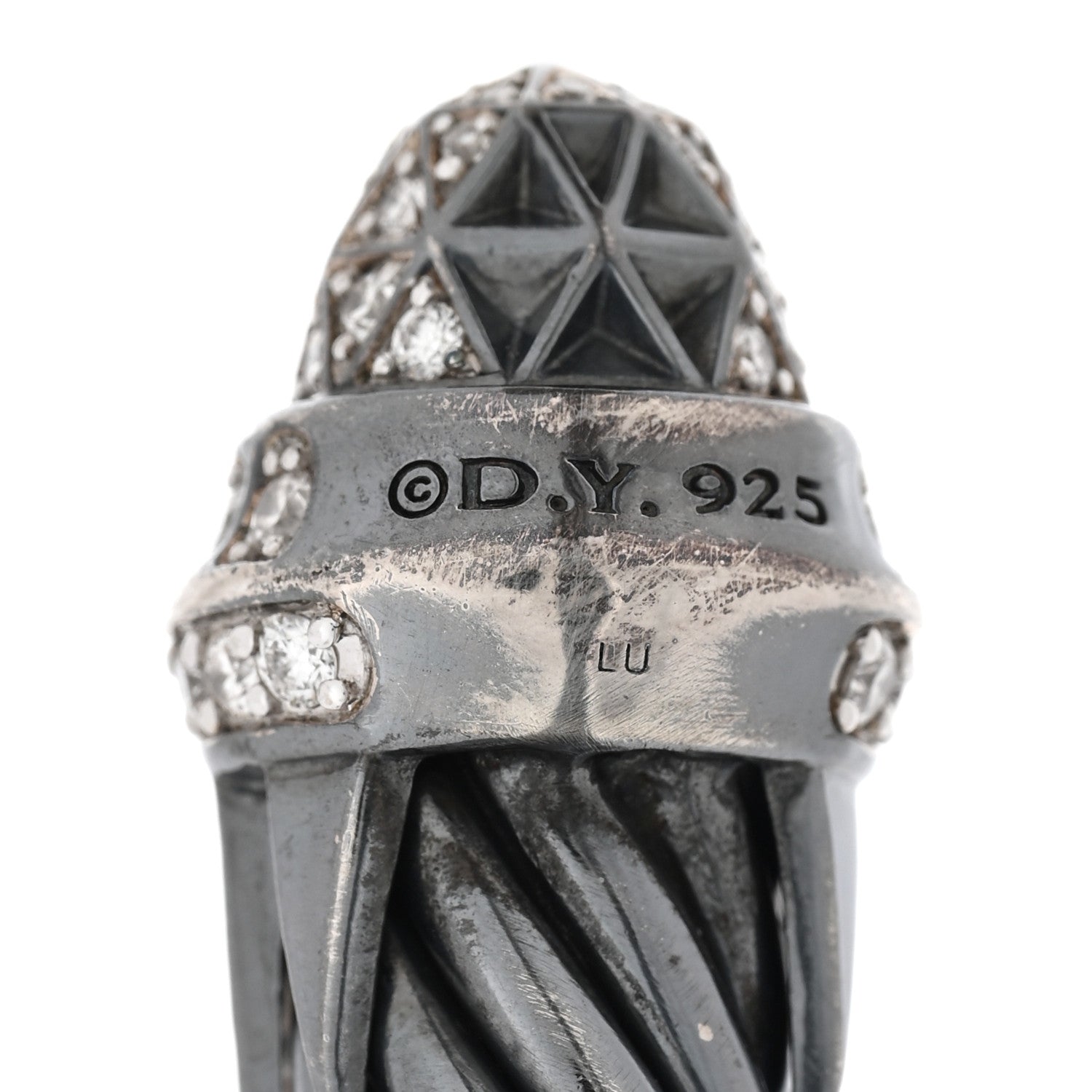David Yurman Darkened Sterling Silver Diamond 9mm Cable Statue of Liberty Bracelet 3 of 4