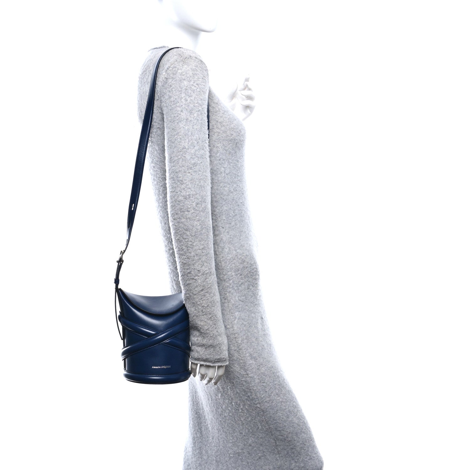 Alexander McQueen Calfskin Mini Curve Bucket Bag Navy 2 of 10
