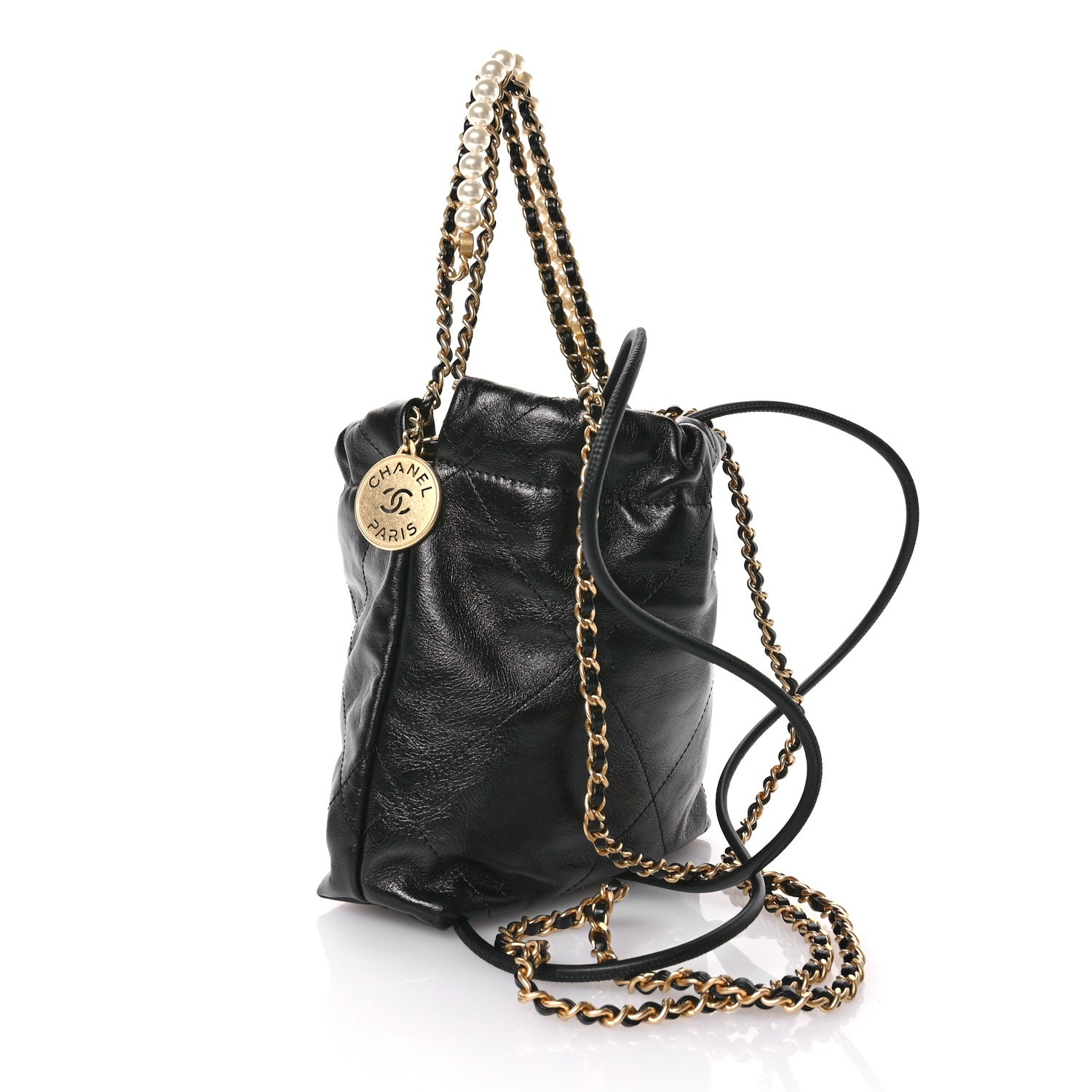 Chanel Shiny Crumpled Calfskin Quilted Pearl Mini Chanel 22 Black 3 of 10