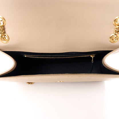 Saint Laurent Grain De Poudre Matelasse Chevron Large Monogram Satchel Dark Beige 5 of 11
