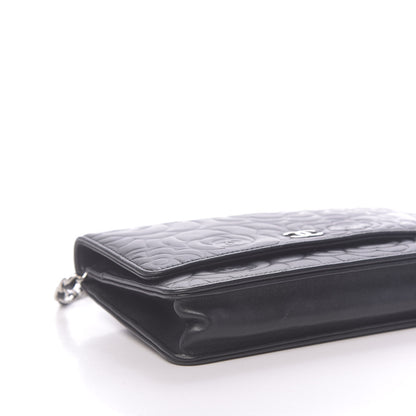 Chanel Lambskin Camellia Embossed Wallet on Chain WOC Black 9 of 12