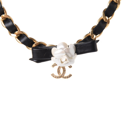 Chanel Calfskin Crystal Chain Camellia Belt 85 Black Gold 3 of 5