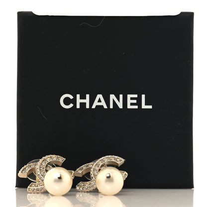 Chanel Crystal Pearl CC Drop Earrings Gold 5 of 5