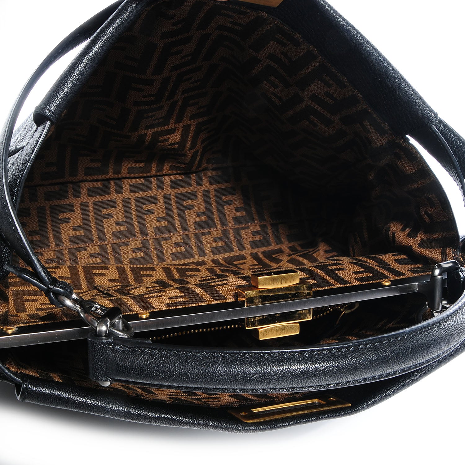 Fendi Goatskin Zucca Large Peekaboo Iconic Satchel Black Tobacco 9 of 9