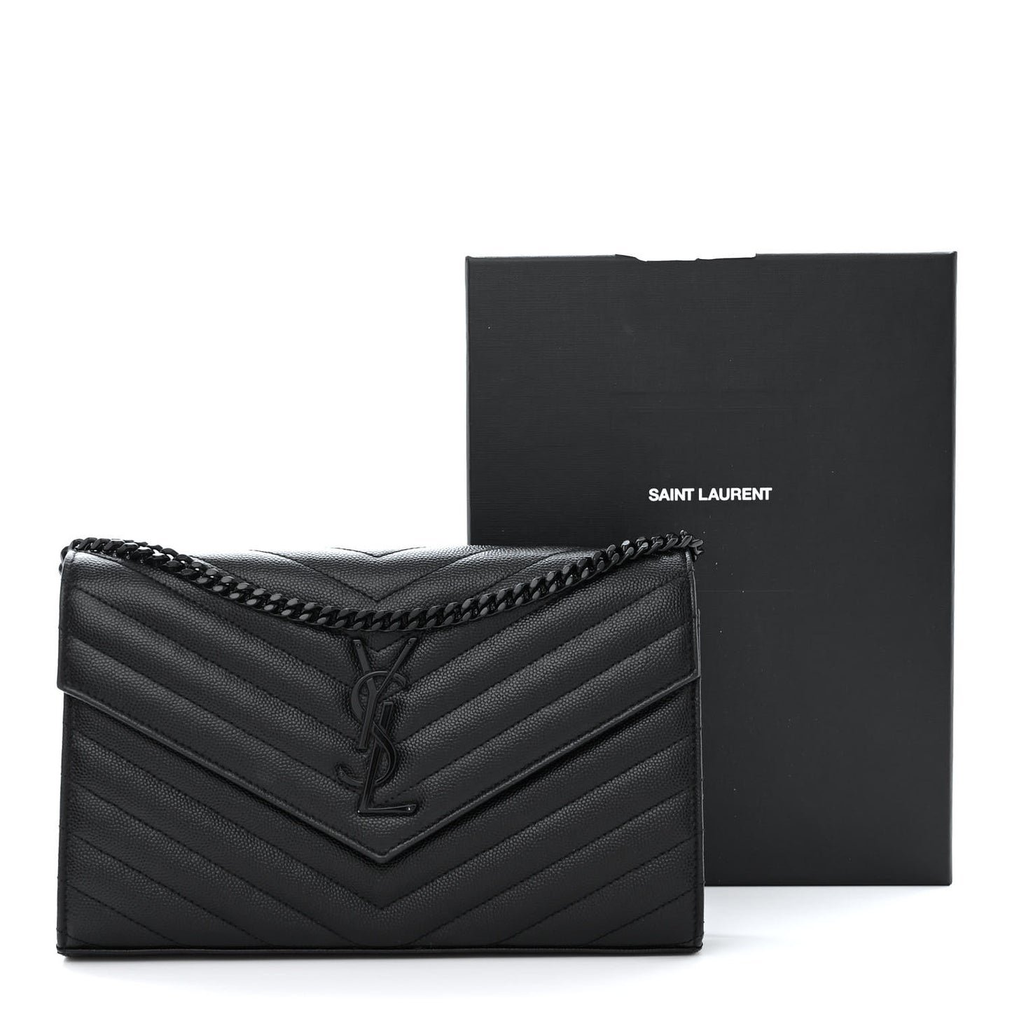 Grain De Poudre Matelasse Chevron Monogram Monochrome Chain Wallet Black