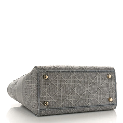 Christian Dior Canvas Embroidered Cannage Medium Lady D-Lite Gray 4 of 10