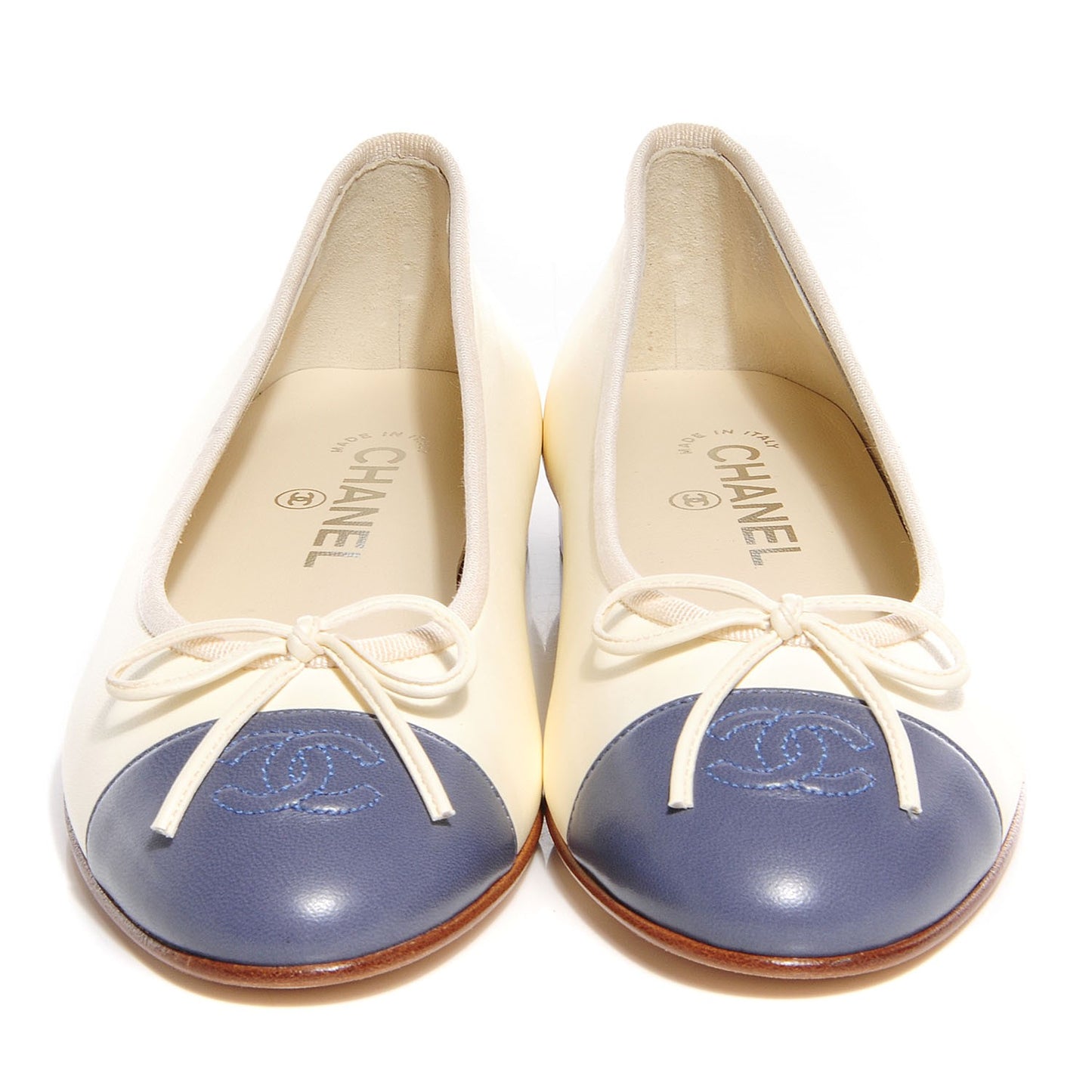 Leather Cap Toe Ballerina Flats 38.5 Ivory Purple