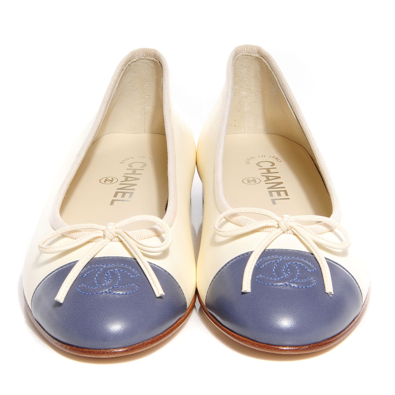 Chanel Leather Cap Toe Ballerina Flats 38.5 Ivory Purple 2 of 6