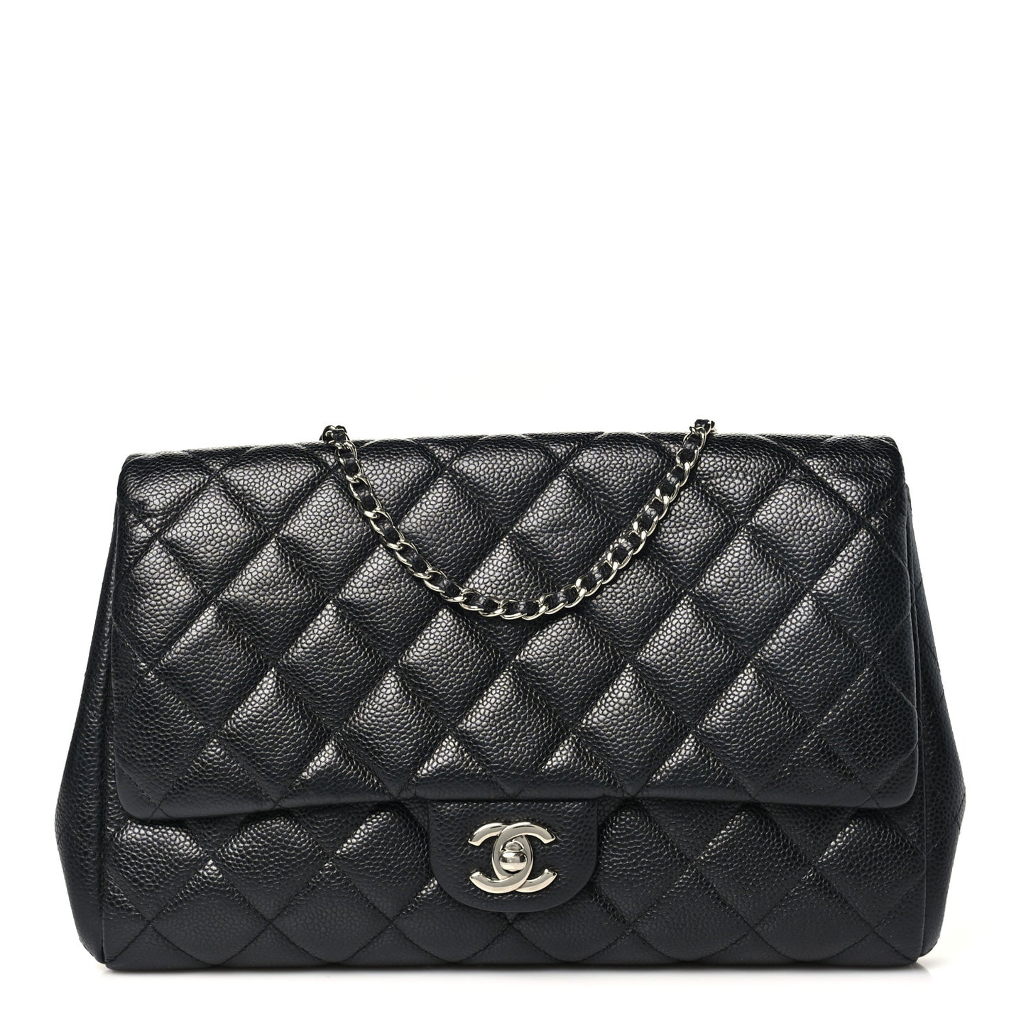 Caviar Quilted Clutch With Chain Flap Black