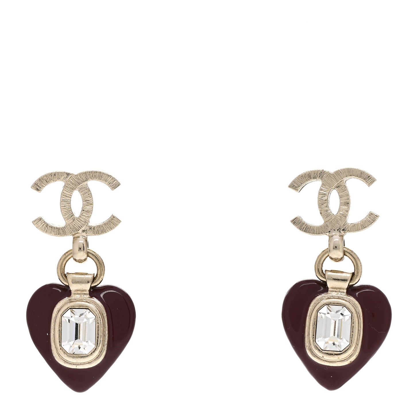 Resin Crystal CC Heart Drop Earrings Red