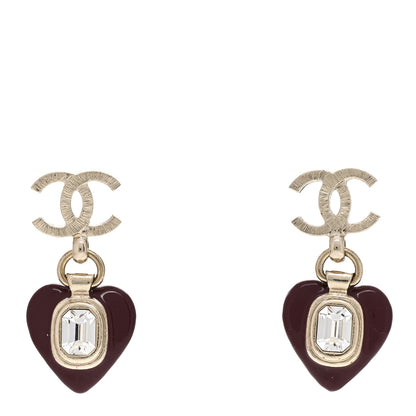 Chanel Resin Crystal CC Heart Drop Earrings Red 1 of 5