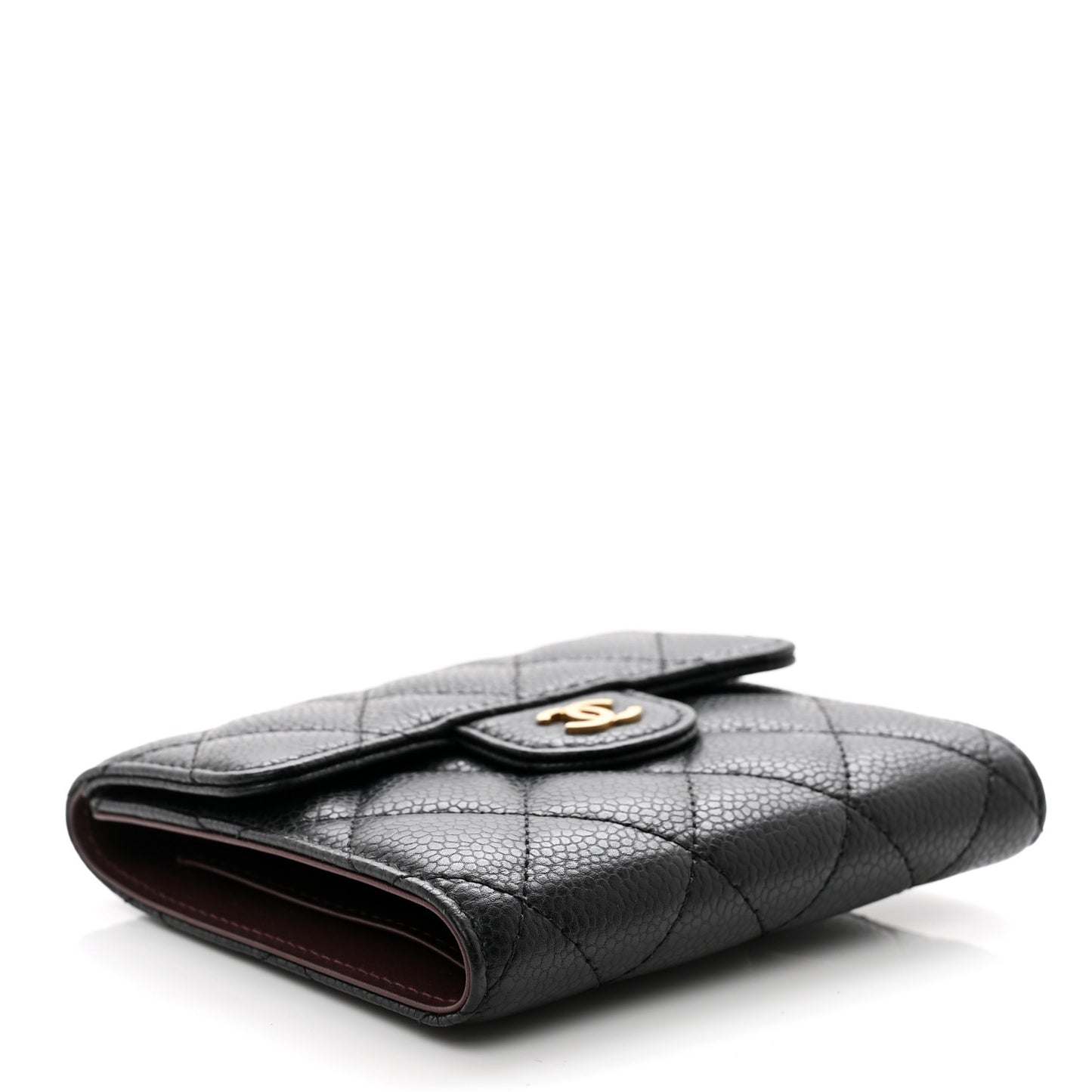 Caviar Quilted Compact Flap Wallet Black