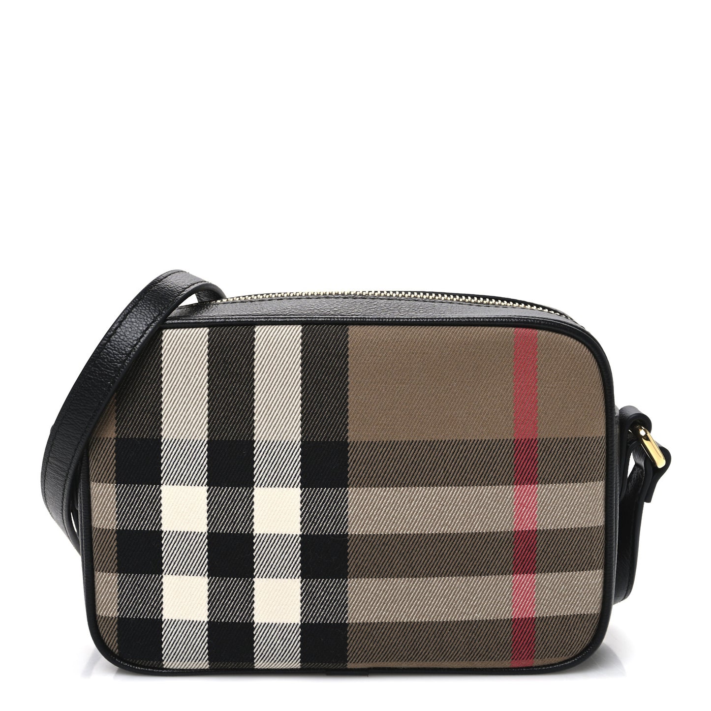Giant Check Calfskin Small Camera Bag Black