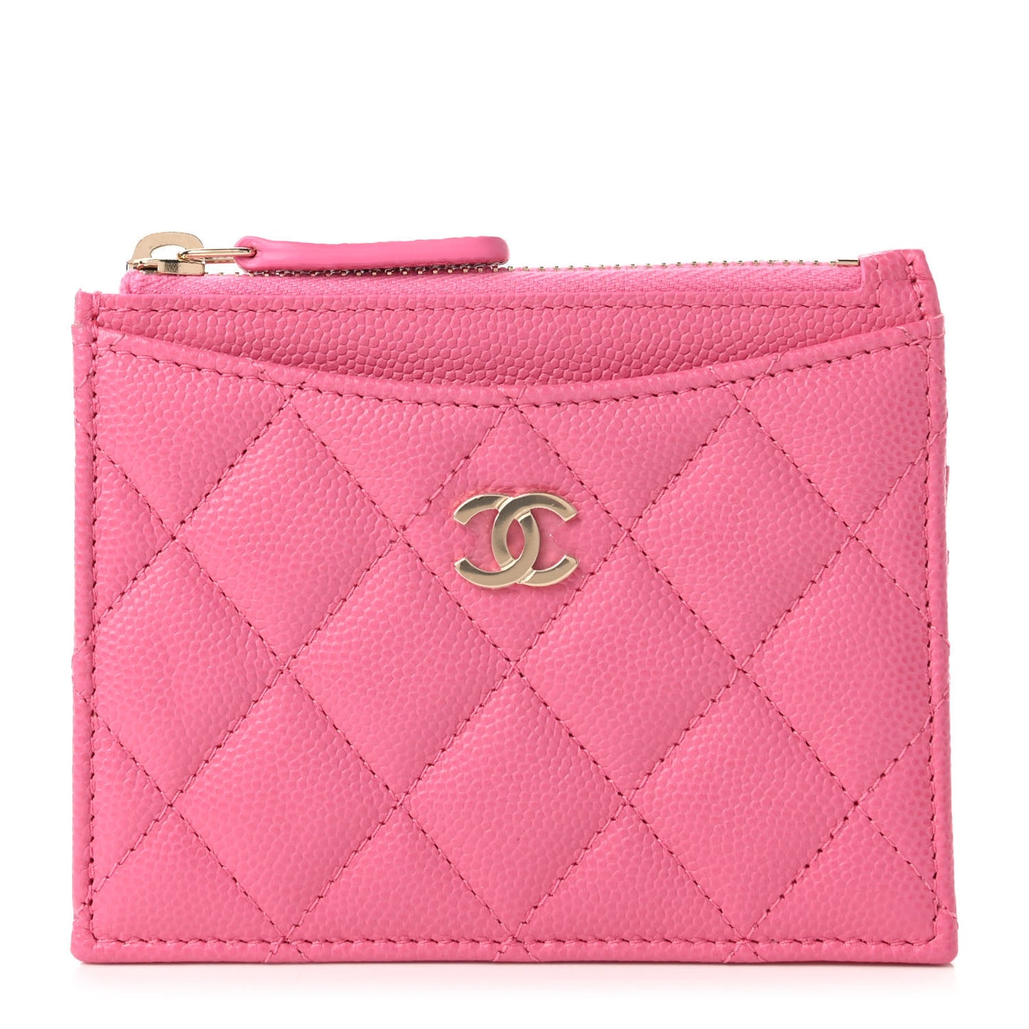 Caviar Quilted CC Zip Card Holder Pink