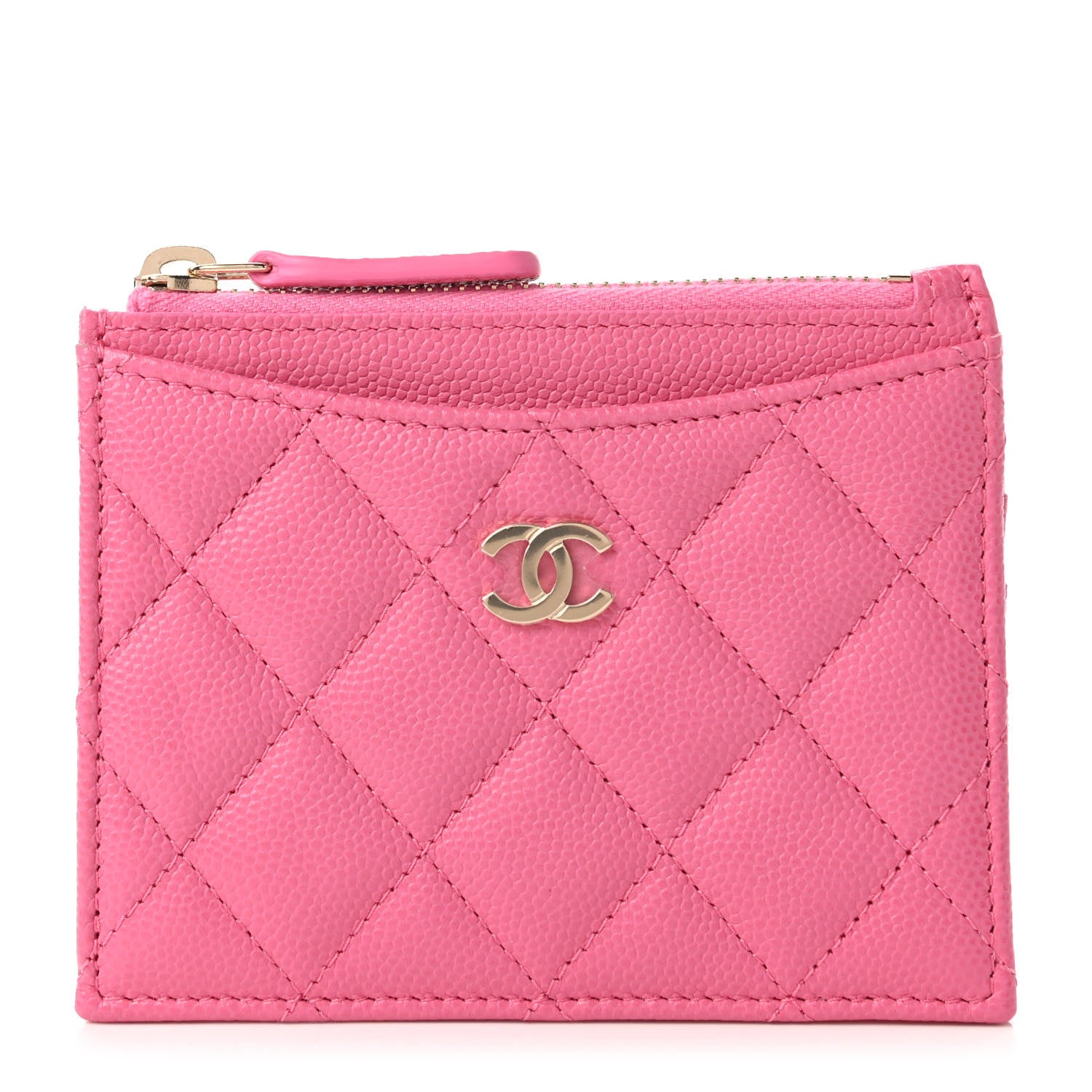 Chanel Caviar Quilted CC Zip Card Holder Pink 1 of 11