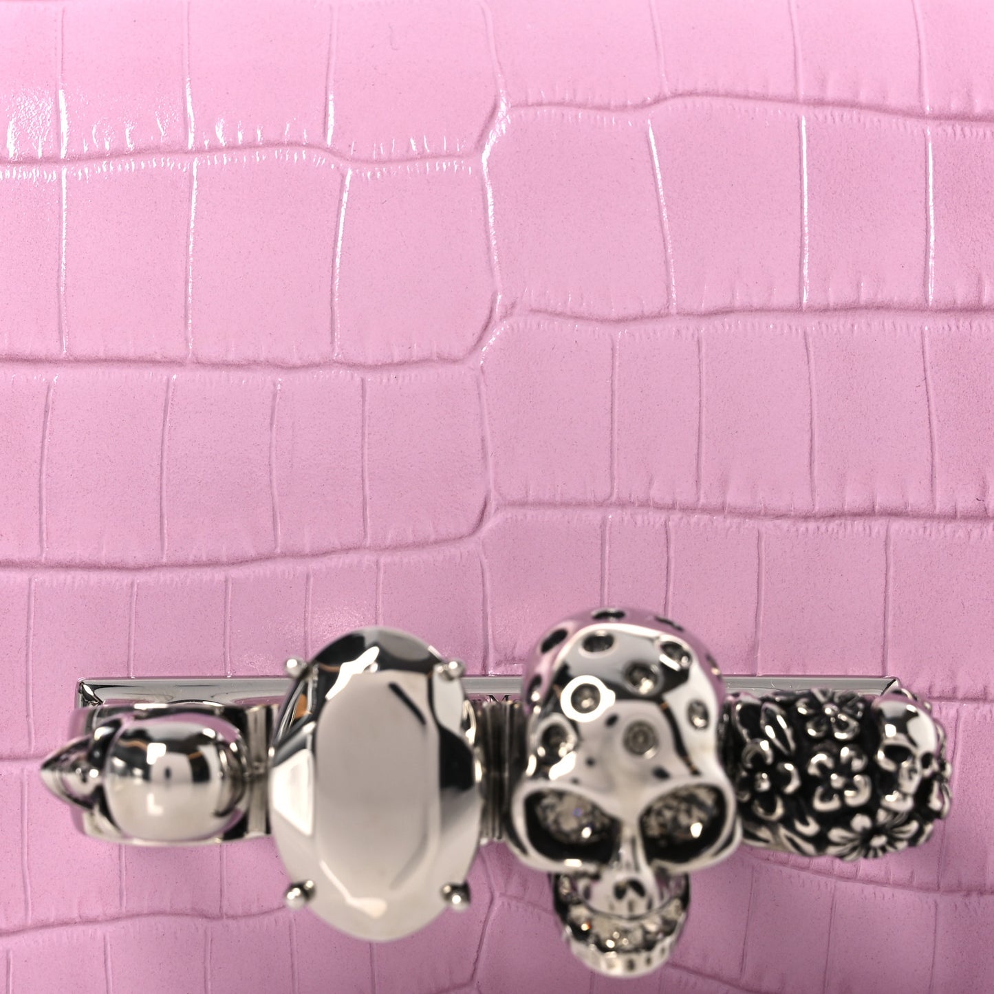 Shiny Crocodile Embossed Jeweled Satchel Pink