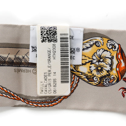 Hermes Silk Cavalcades Twilly Gris Perle Orange Acajou 3 of 4