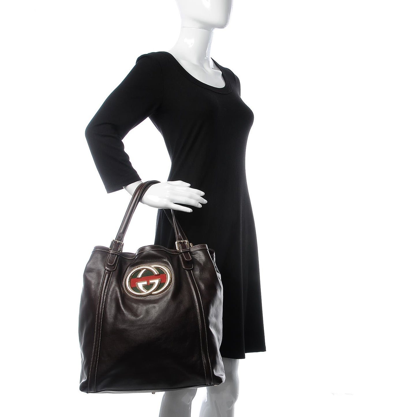 Calfskin Large Britt Shoulder Bag Dark Brown