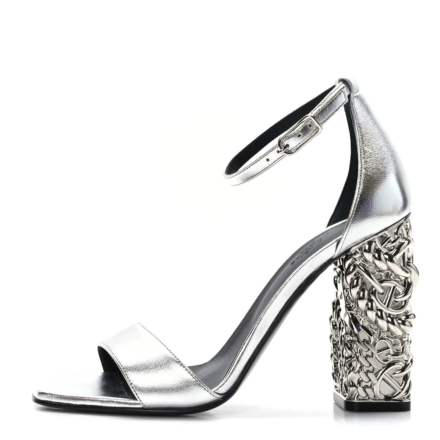 Metallic Goatskin Glam 105 Sandals 39 Gris Argente