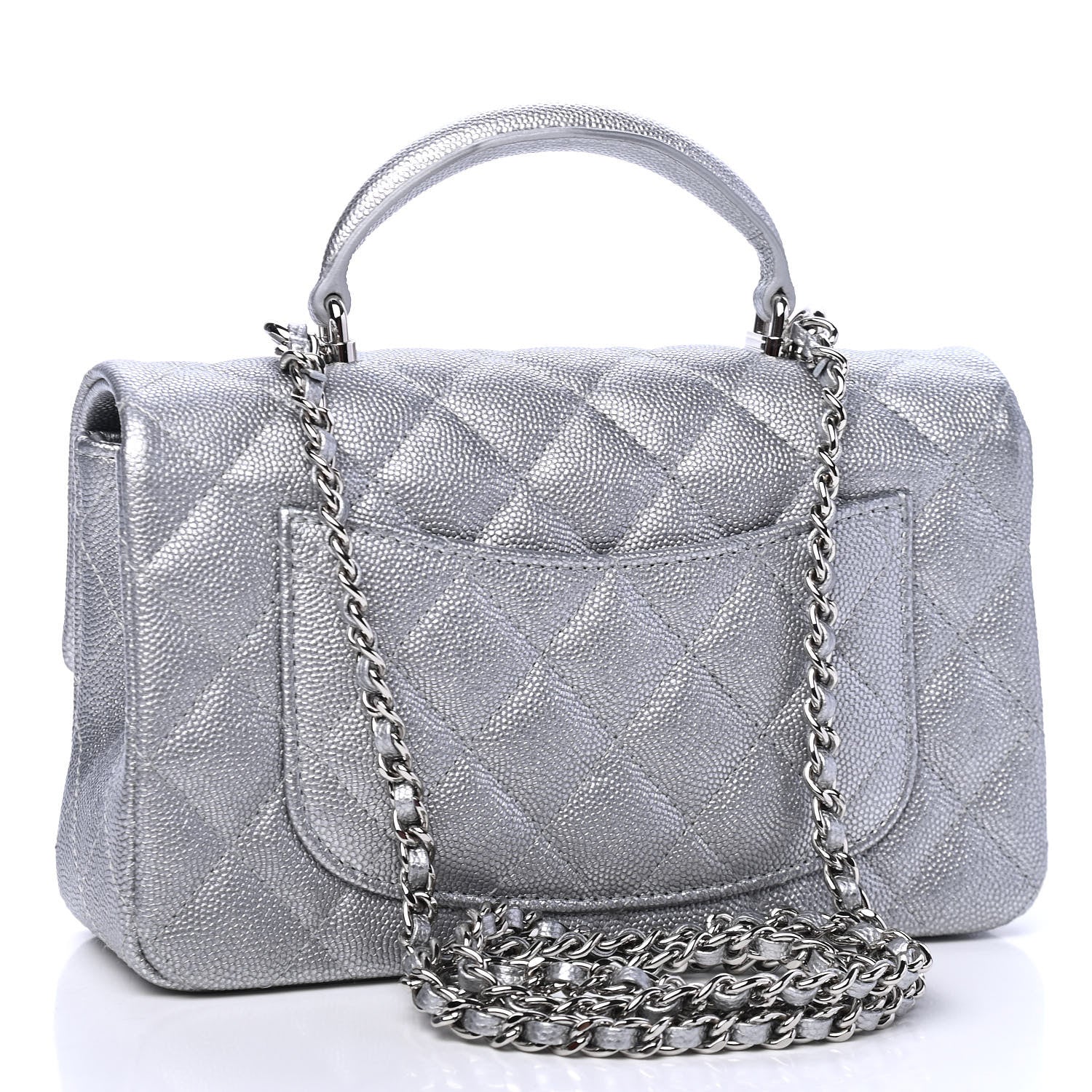 Chanel Metallic Caviar Quilted Mini Top Handle Rectangular Flap Silver 2 of 6