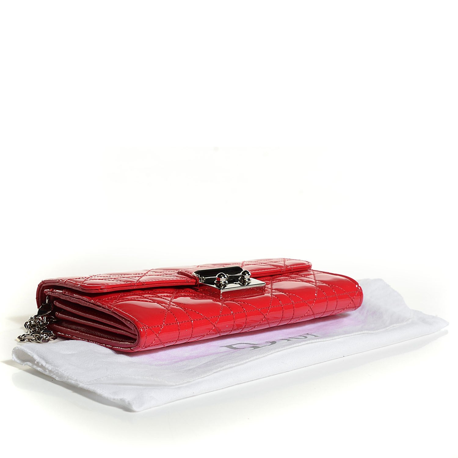 Christian Dior Patent Cannage Miss Dior Chain Wallet Red 4 of 7