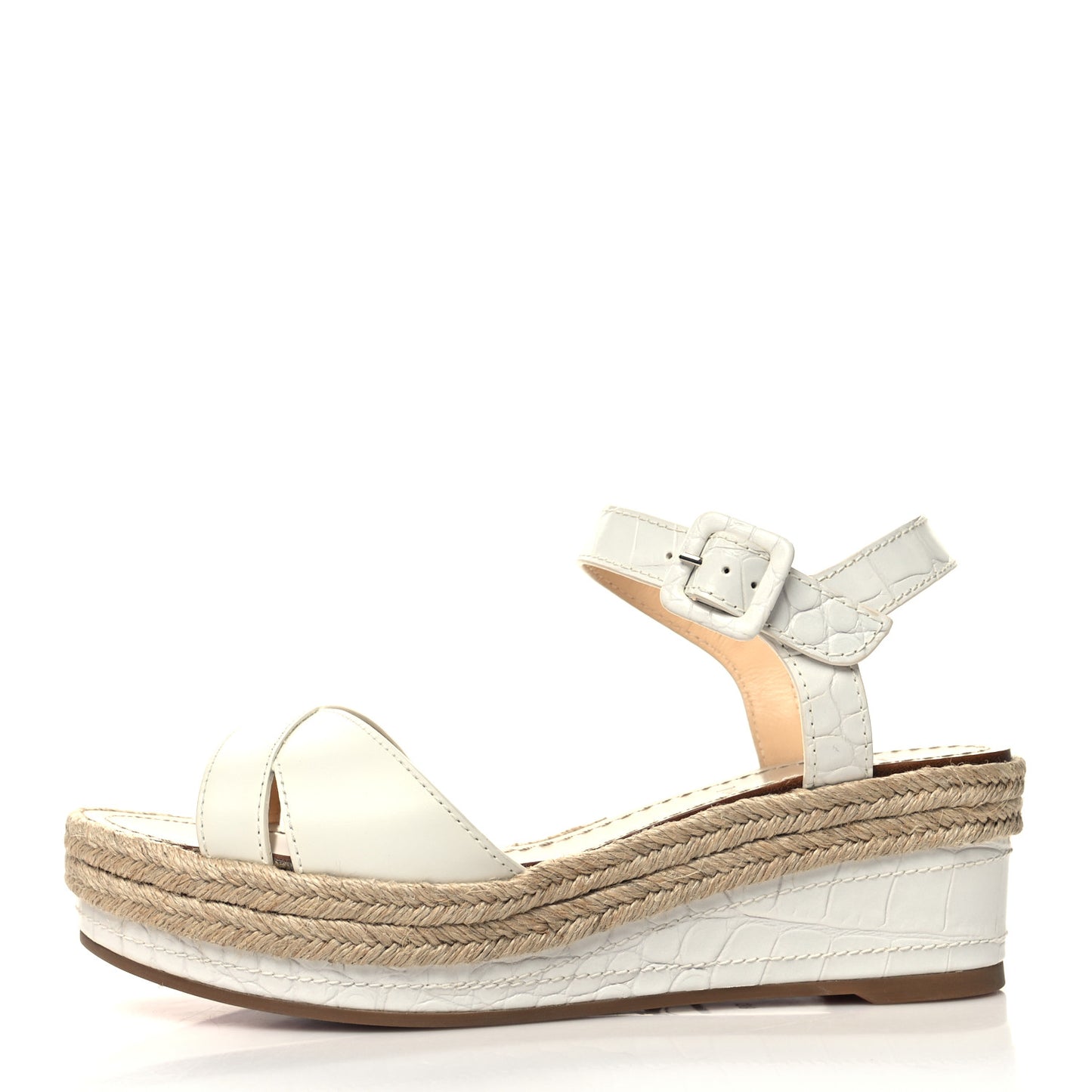 Calfskin Crocodile Embossed Almerio 60 Espadrille Wedges 38 White