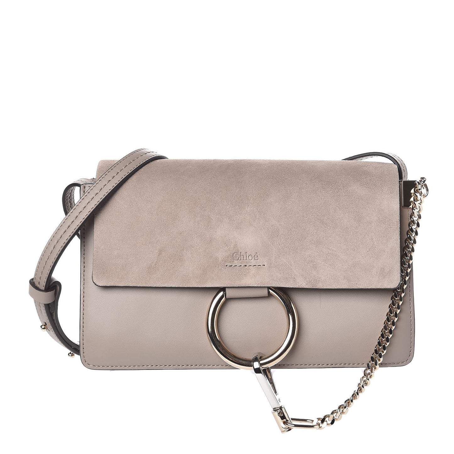Suede Calfskin Small Faye Shoulder Bag Motty Grey