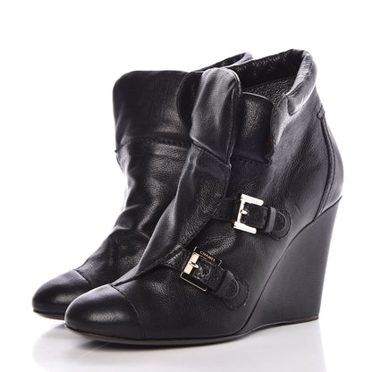 Chanel Calfskin Ankle Wedge Boots 38.5 Black 3 of 9