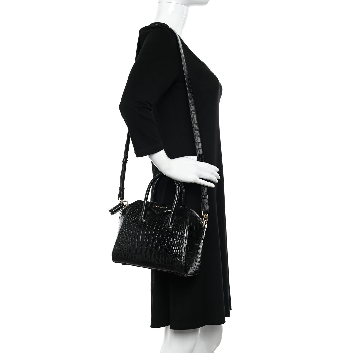 Calfskin Crocodile Embossed Mini Antigona Black