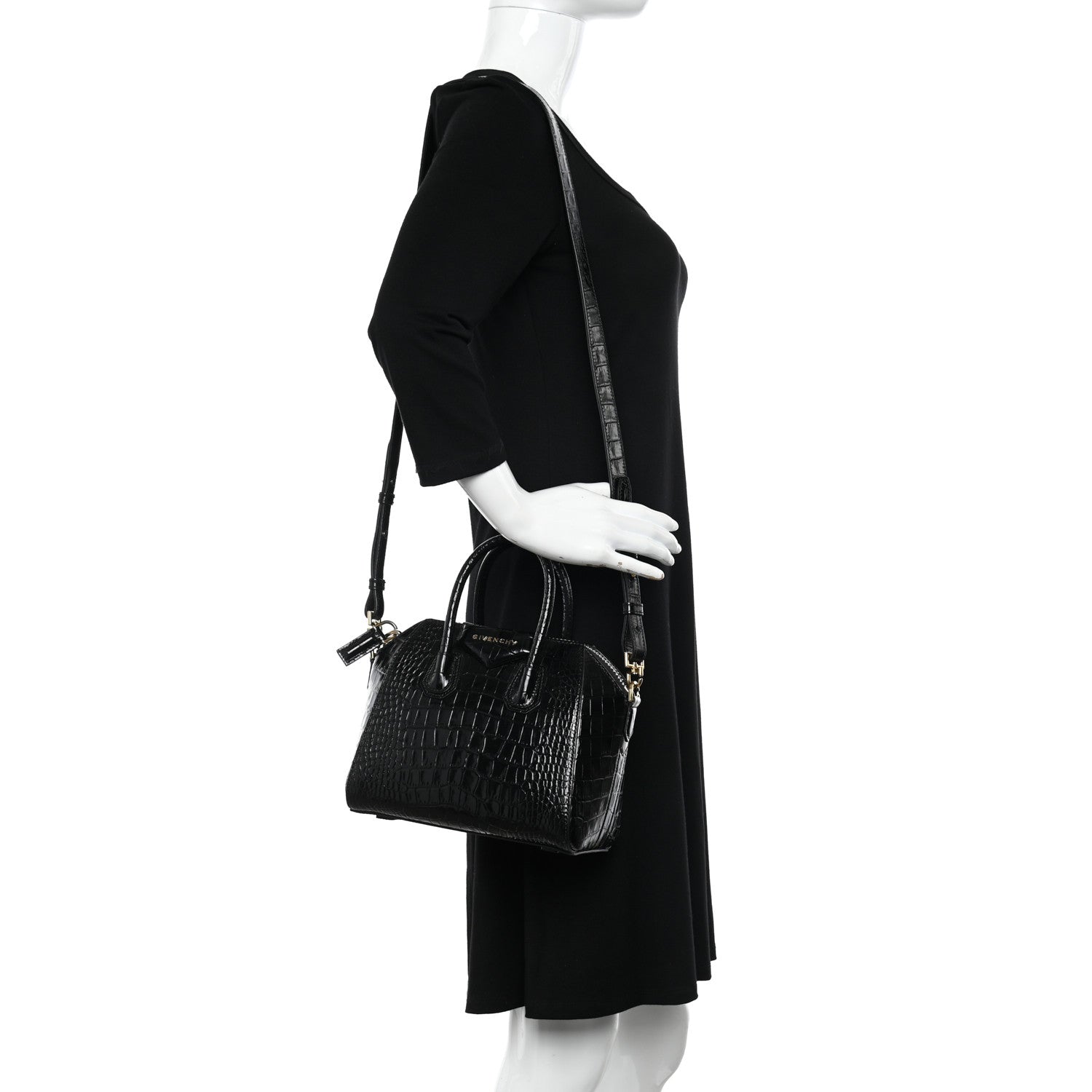 Givenchy Calfskin Crocodile Embossed Mini Antigona Black 2 of 11