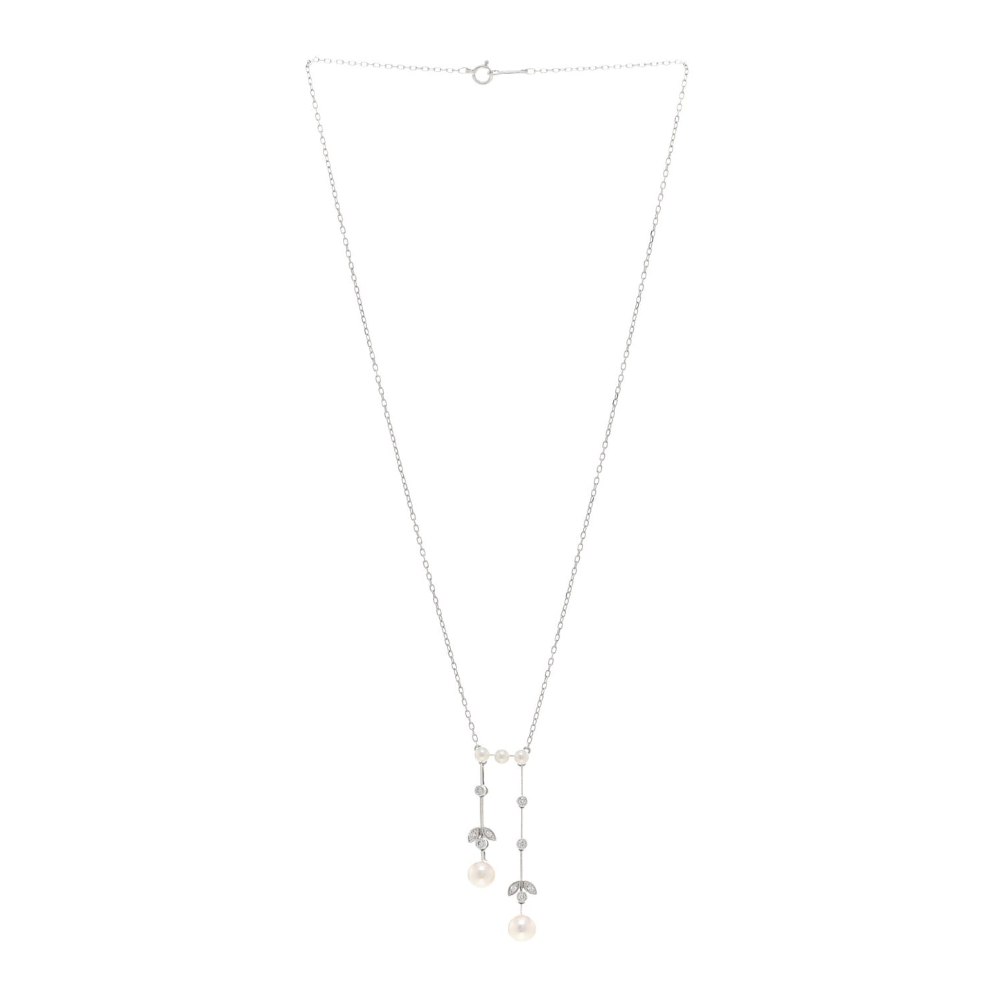 18K White Gold Diamond Akoya Pearl Olive Chandelier Pendant Necklace