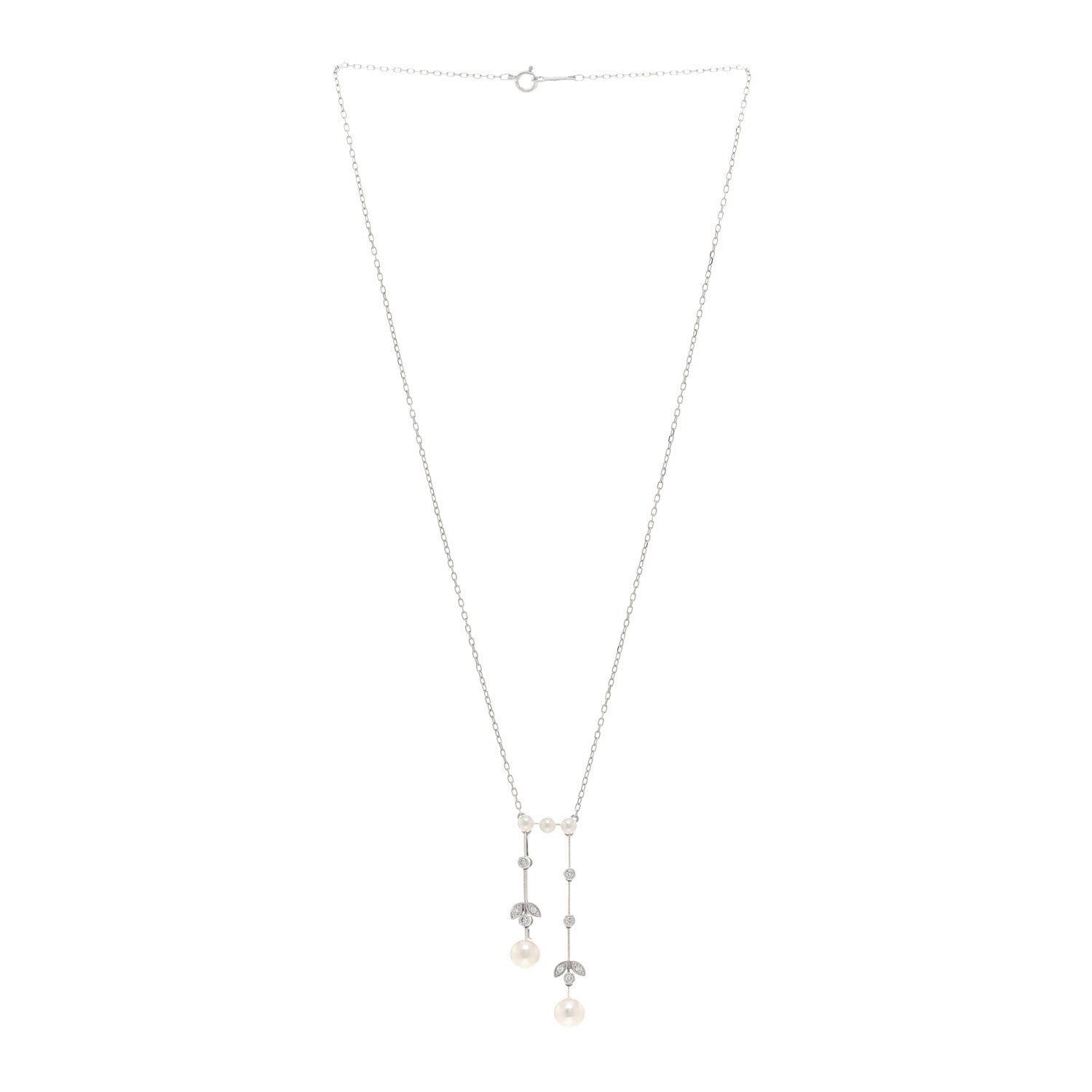 Mikimoto 18K White Gold Diamond Akoya Pearl Olive Chandelier Pendant Necklace 3 of 4