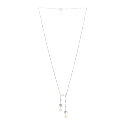 Mikimoto 18K White Gold Diamond Akoya Pearl Olive Chandelier Pendant Necklace 3 of 4